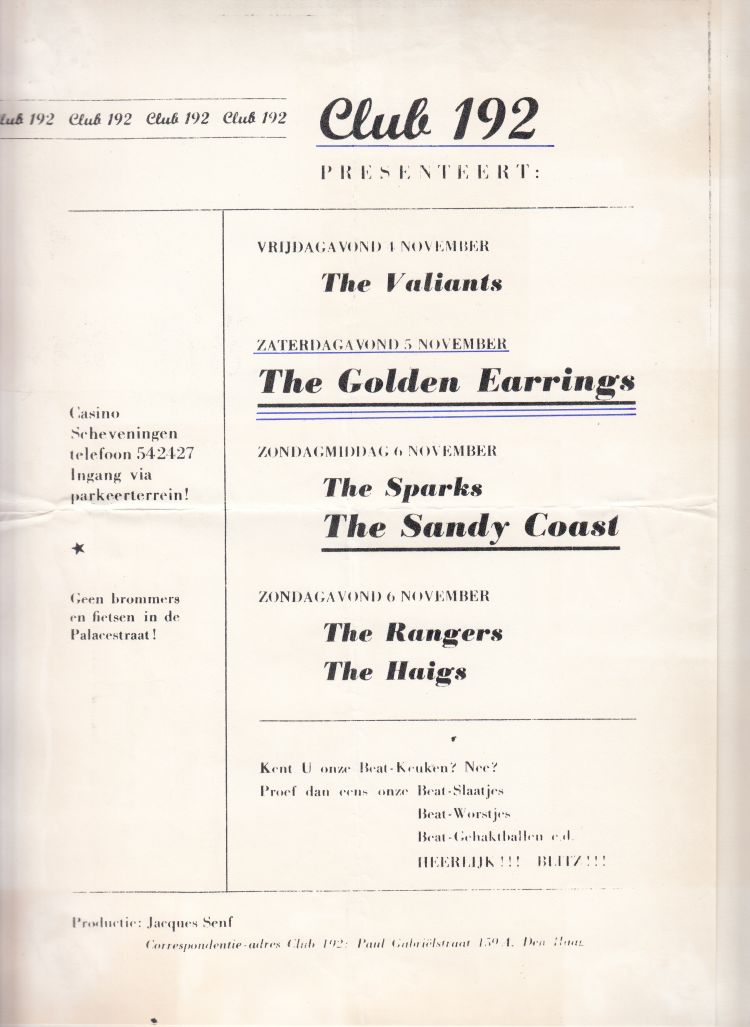 The Golden Earrings show announcement November 05, 1966 Casino - Scheveningen